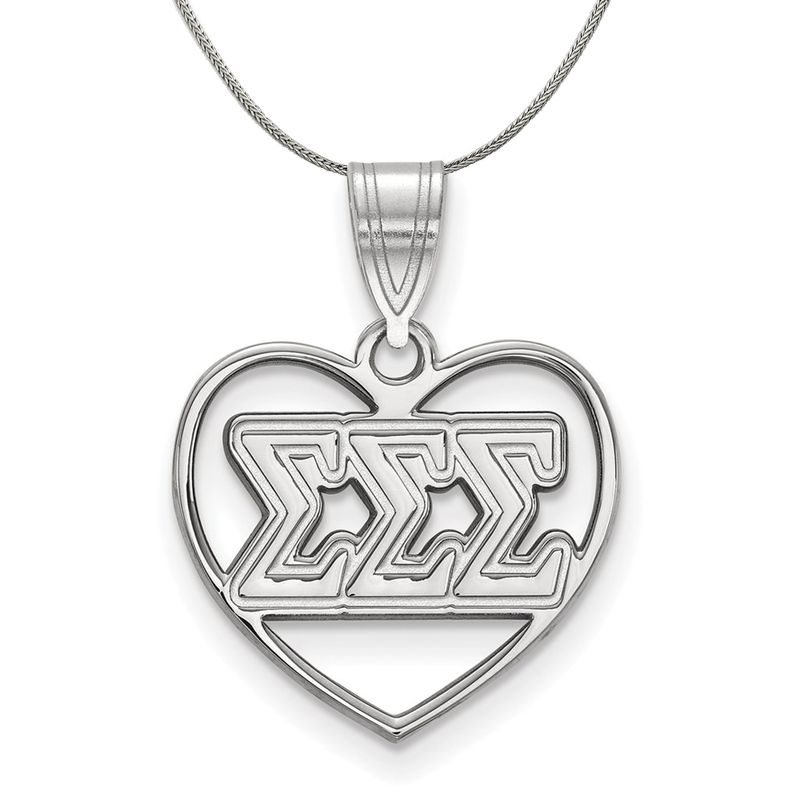 Sterling Silver Sigma Sigma Sigma Heart Greek Necklace - 16 Inch